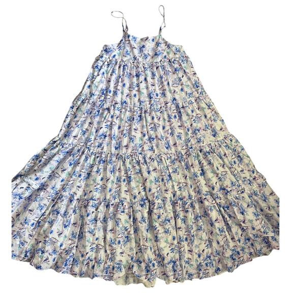 Storia Kerri Flowy Ruffled Tiered Maxi in Blue Florals Size Large - Picture 2 of 10
